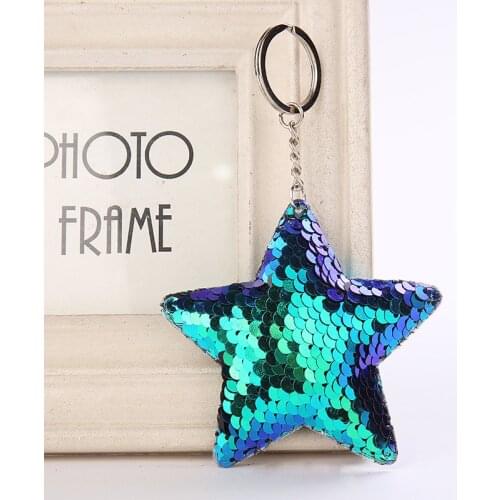 Cute five-pointed star sequin keychain pendant reflective shiny star keychain mom gift key ring girl car bag accessory pendant