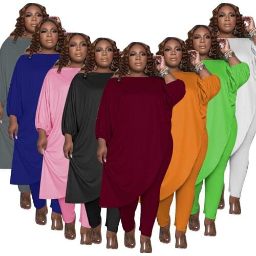 Omancady Women Tracksuits Two Pieces Set Suits Female Solid Loose One Shoulder Tops+Plus Size Pants Sets Joggers Fall Outfits