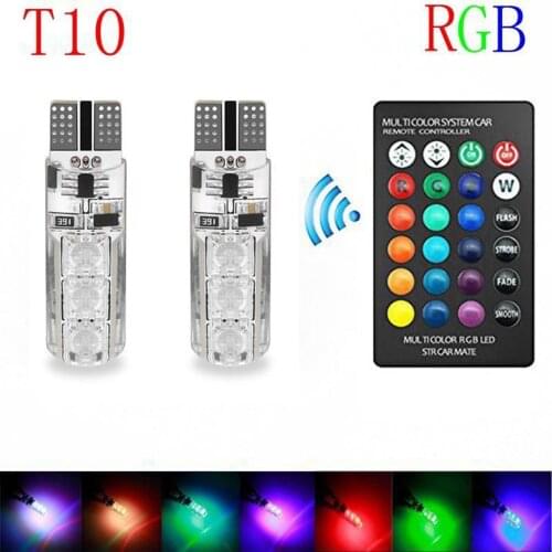 2 X 6LED T10 12V RGB Car Interior button cell built in Dome Reading Light Lamp Bulb + Remote Control