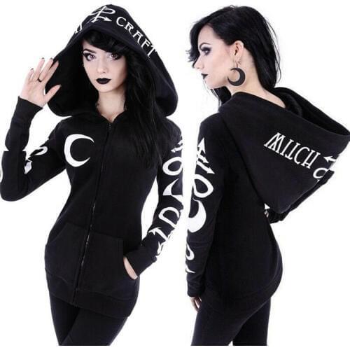 STOCK Women Gothic Punk Zipper Hoodie Sweatshirt Ladies Hooded Coat Jacket Sports Tops Pullover
