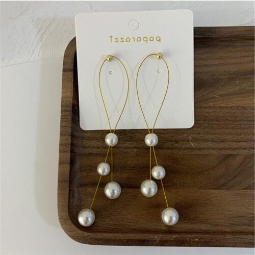 2021Fashion Long Tassel Pearl Earrings Rhinestone Fairy Statement Earrings for Women Wedding Jewelry Bijoux Wholesale