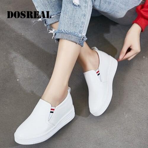 New Woman High-Quality Leather White Shoes Internal IncreaseFlats Ladies Loafers Black Leather Casual Shoes
