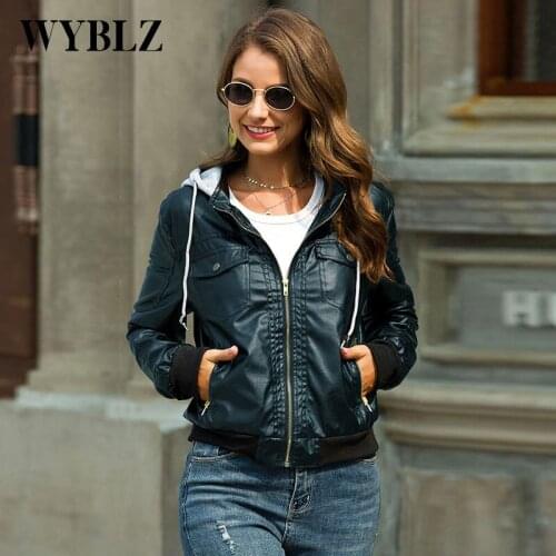 Winter Faux Leather Womens Jacket 2021 Plus Velvet Thicken PU Motorcycle Short Coat Korean Style Solid Hoodie Leather Jackets