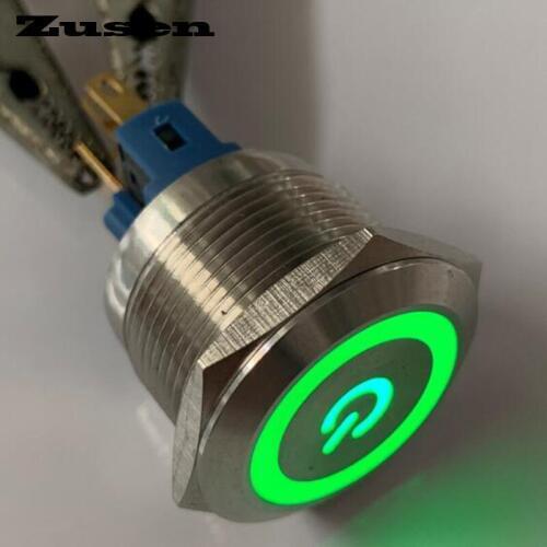 Zusen 22mm stainless steel illuminated power symbol push button switch(ZS22F-11ET/G/12V/S)