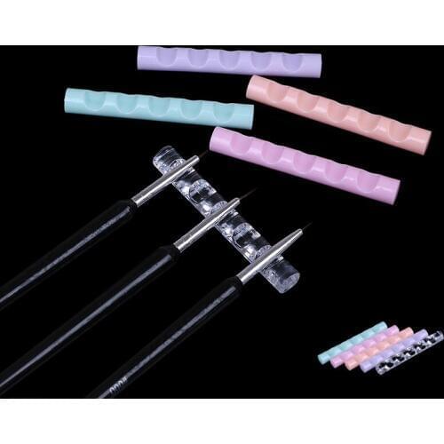 1Pcs Acrylic Crystal Nail Art Brush Holder Display Stand Rest Tools for 5pcs UV Gel Brush Pen 5 Colors