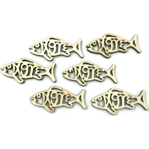 DIY 100PCS Natural color Wooden Pendant Hollow fish shape Decoration Scrapbooking 48mm Thickness 3mm
