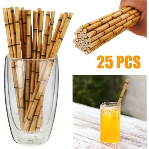 25Pcs/Set Eco Friendly Paper Drinking Straws Tropical Bamboo Print Cocktail Creative Straws For Wedding Bar Pub Party Supply