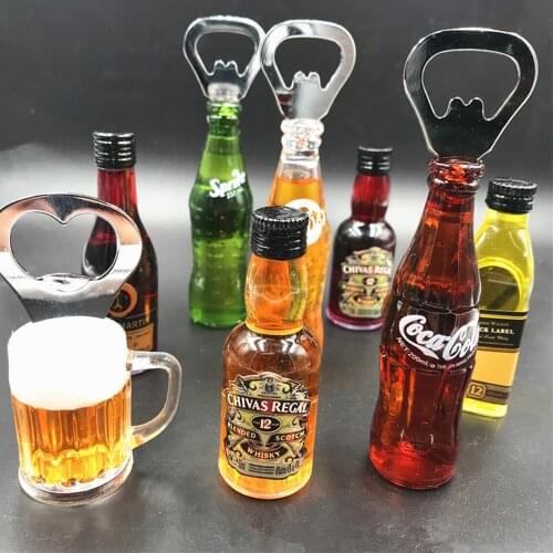 3D Refrigerator Magnet Simulation Beer Coke Whiskey Opener Mini Wine Bottle Soda Corkscrew Liquid Can Flow Kitchen Decor