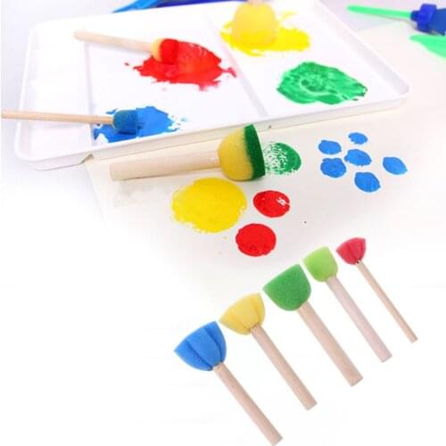 5Pcs/Set Round Sponge Brush with Wood Handle Art Graffiti Painting Tool Toy for Children Kids