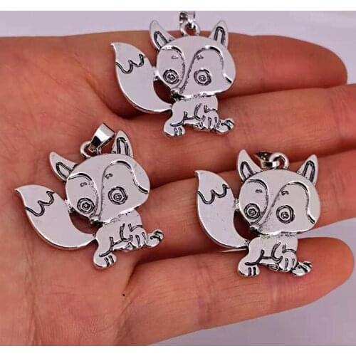 Hzew 5pcs new cute cunning Ancient silver color fox pendant charms for women man Accessories