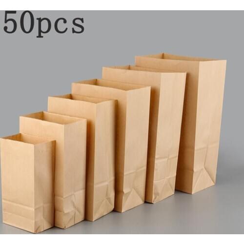 50pcs Brown Kraft Paper Gift Candy Bags Bakery Bags Treat Bags Sacks Kraft Paper Breakfast Baked Bread Food Paper Bags For Food