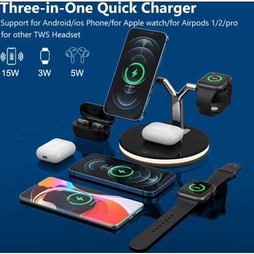 3 in 1 15W Fast Wireless Magnetic Charger For iPhone 12 12 Pro Max Magnetic Charger for Apple Watch 6 5 4 For AirPods Pro 2