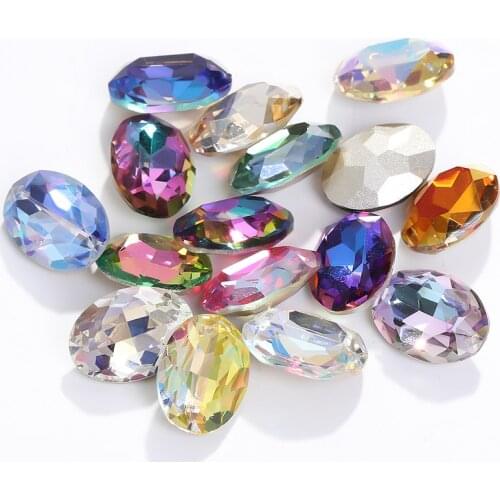 Shining Oval Crystal AB K9 Strass Glass Rhinestone Jewelry for Craft Beads Glue on Clothes Decoration Diy Rhinestone Applique To