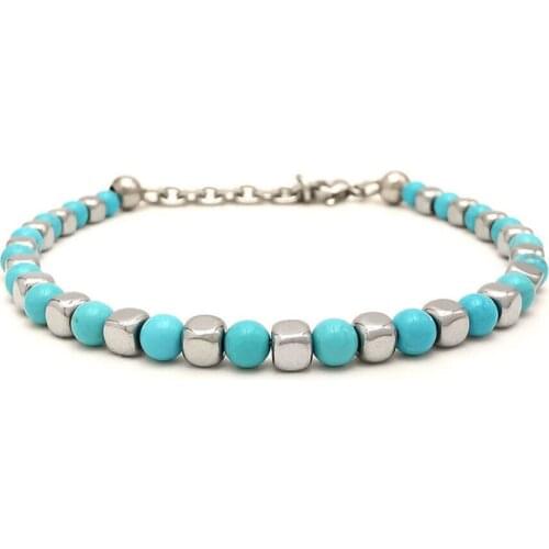 Runda 2021 New Fashion Mens and Womens Stainless Steel Bead Stone Bracelet Jewelry