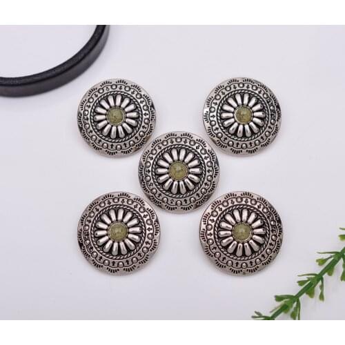 10pcs 30MM Western Flower Hair Bobbles Silver Tribal Bead Flower Engraved Leathercraft Shank Sewing Button Conchos Hardware