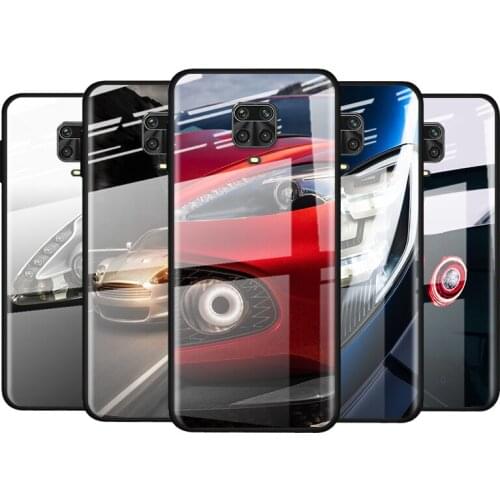 Tempered Glass Cover Sport Car Lamp For Xiaomi Redmi Note 10 10S 9T 9S 9 8T 8 7 Pro Max Shockproof Phone Case