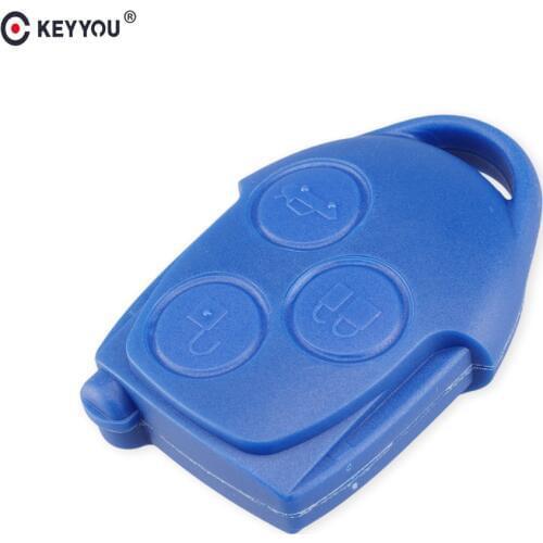 KEYYOU 3 Button Connect Remote Key Fob Case Shell For Ford Transit No Blade Blue