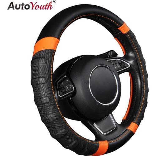 Car Steering Wheel Cover Breathable and Non Slip Microfiber Leather Steering Wheel Cover Universal 38cm/15 inch Orange and Black