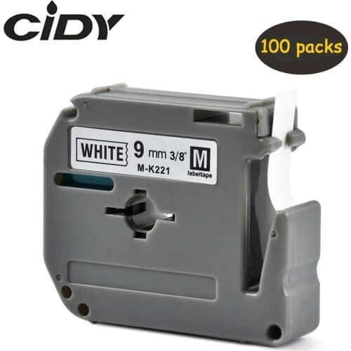 CIDY 100 PKS MK-221 black on white brother mk label tape MK221 MK 221 M-K 221 for brother label printer machine factory supply