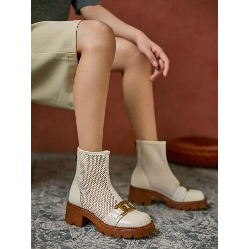 EshtonShero Summer Ankle Boots Square High Heels Women Shoes Round Toe Sexy Lady Chelsea Boots Party Platform Summer Shoes