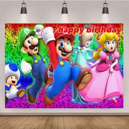 Super Marios Bros Photography Backdrops Table Decor Children Birthday Party Cartoon Custom Photo Background Vinyl Photo Banner