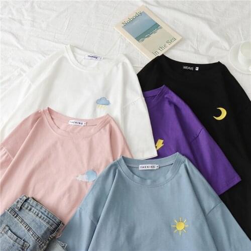 T-shirt Women Short Sleeve Harajuku Fashion Casual All-match Korean Style Womens Clothing Printed Simple Daily O-Neck Students