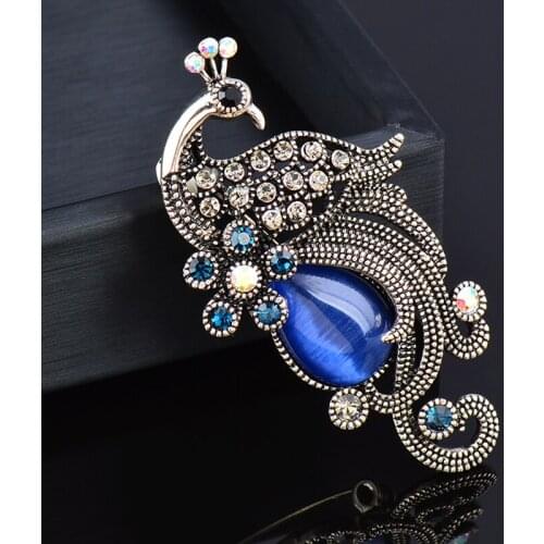 KIOOZOL Luxury peacock micro inlay CZ and green blue OPAL brooch for women animal style vintage jewelry accessories 158 KO2