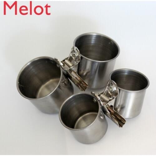 Bird Food Cup Grosbeak Stainless Steel Food Bowl Water Cup for Sycamore Parrot Bird Feeder Food Container Trough Water Fountain