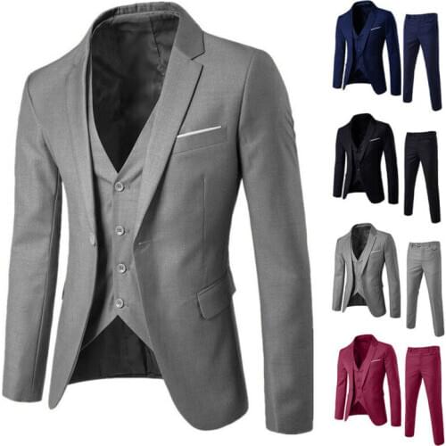 3-Piece Suit Mens Suit Slim Business Blazer Wedding Party Jacket Vest & Pants