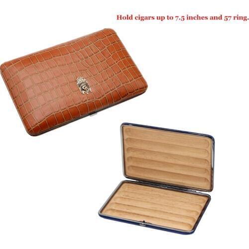 LUBINSKI Leather Cigar Case Cedar Wood Travel Cigar Holder Mini Humidor 5 Tube Smoking Accesory