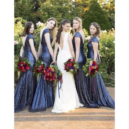 Sequins Lace Mermaid Bridesmaid Dresses Scoop Neck Backless Floor Length Maid Of Honor Dress Long Prom Gown for Wedding Party