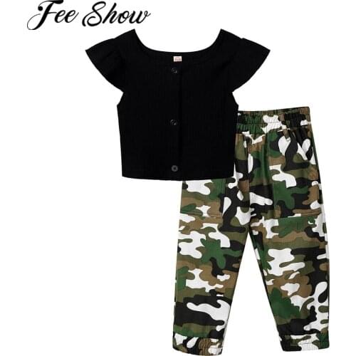 Baby Girl Summer Clothes Fashion Casual Flying Sleeve Tops Camouflage Pants Trousers 2Pcs Outfit Toddler Kids Girls Clothing Set