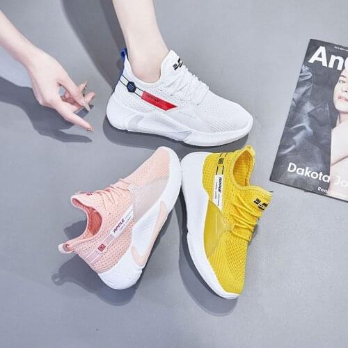 Summer Flying Knit Womens Shoes Socks Shoes Sports Casual Shoes White Shoes Mesh Breathable Walking Shoes Solid Color Sneakers
