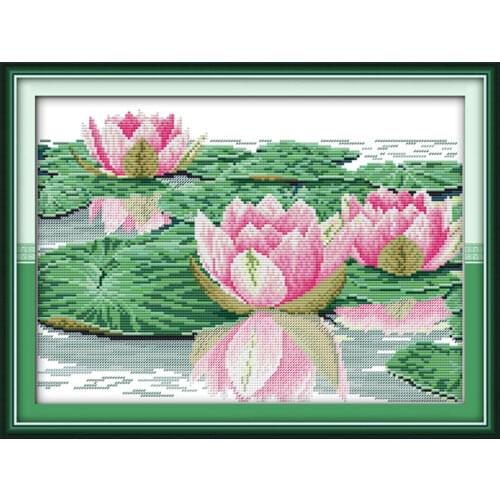 Beautiful lotus cross stitch kit flower 14ct printed fabric canvas stitching embroidery DIY handmade needlework