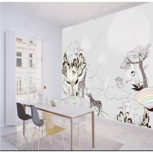 Custom 8D mural hand-painted childrens room animal Nordic style TV background wall decoration painting