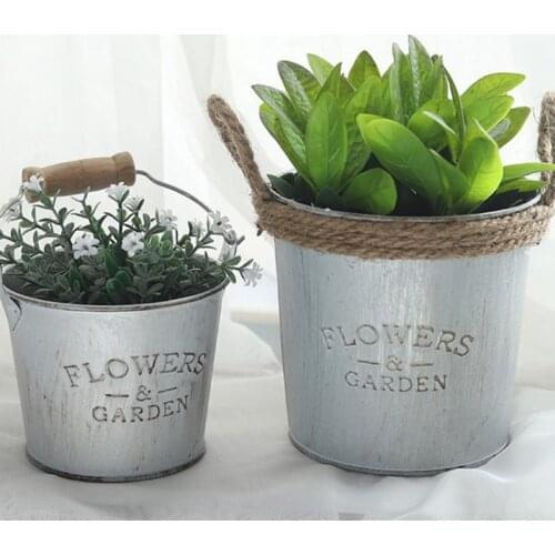 Vase Desktop Garden Flower Bucket Iron Countryside Vintage Decoration Flower Pot Planter Succulent Plant Flowerpot Home Decor