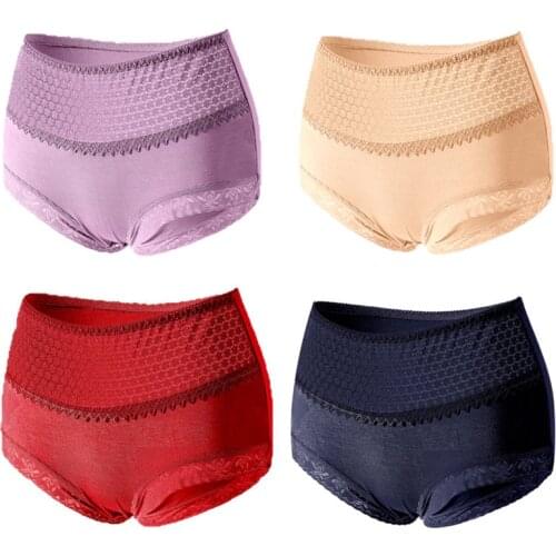 New Women 's Thin Mid-High Waist Sexy Lace Underwear Traceless Ventilation Modal Large Size Ladies ' Underwear
