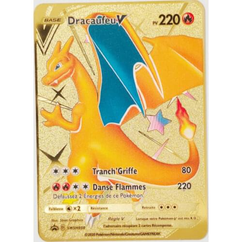 2021 New Pokemon Metal Card French PV Shiny Metal Card Game Fire-breathing Dragon Childrens Gift