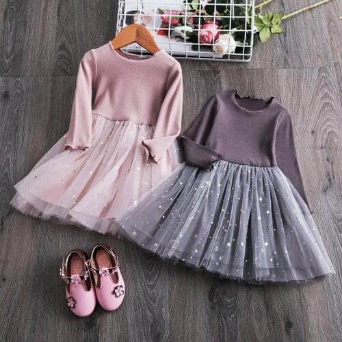Little Girl Dress Long Sleeve Children Casual Wear Bling Girls Dresses Kids Baby Girl Clothes 1 2 3 4 Years Princess Tutu Frocks
