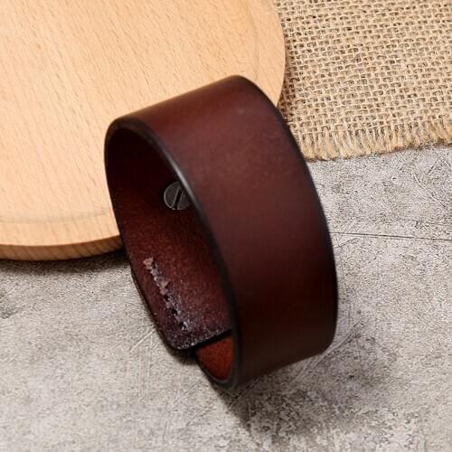 Flat Black Brown Genuine Leather Wide Wrap Bangle Punk Men Watch Strap Bracelet Jewelry Geometric Cuff Jewelry Pulsera Hombre