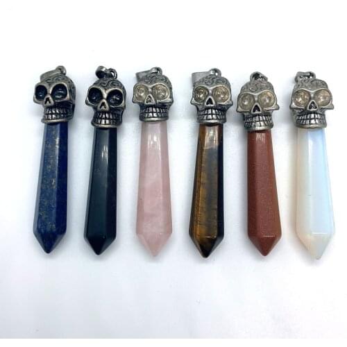 Natural Stone Pendant Polygonal Lapis Lazuli Black Agate Pink Crystal Golden Sand Stone Opal Necklace Pendant DIY Jewelry Making