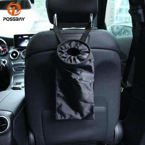 POSSBAY Portable Auto Storage Bag Car Dustbin Trash Garbage Seat Back Hanging Organizer Bag Car Trash Can Bin Garbage