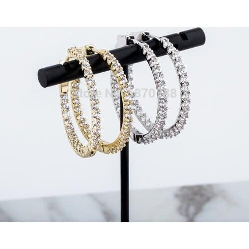 30mm Gold Plated Hoop Earrings Set Circle Ice out Rhinestone Hoop Earrings Bulk Hip Hop for Women Gift