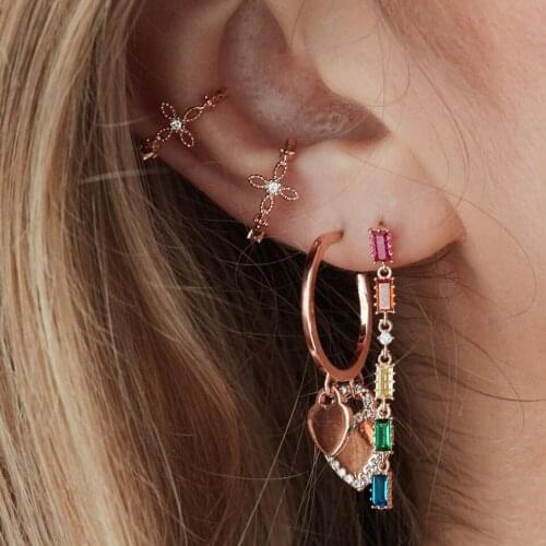 Gold filled jewelry geometric rainbow cz drop charm dangle earring for lady women fashion stunning jewelry