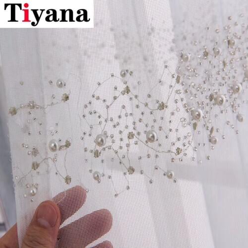 Luxury Beautiful 3D Pearl Series Gray Tulle Curtains for Bedroom Diamond Bright Sheer for Window Living Room Kitchen ZH452Y