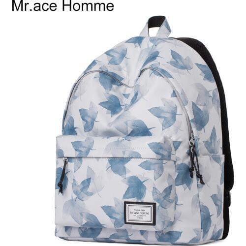 Blue Maple Leaf Printing Backpack Women School Bags For Girl Waterproof Travel Backpack 14 Inch Laptop College Bags Men