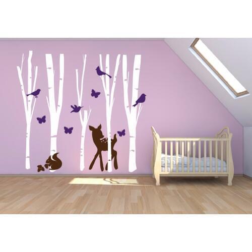 Birch Tree Bird Deer Removable Wall Stickers for Nursery Kids Bedroom Playroom Vinyl Decals Living Room Art Decor K227