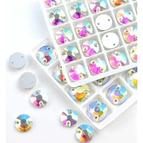 All sizes crystal AB Round platform Shape Rhinestones Two Holes Sew On Crystals Sew-on Rhinestone DIY Beads jewelry decoration