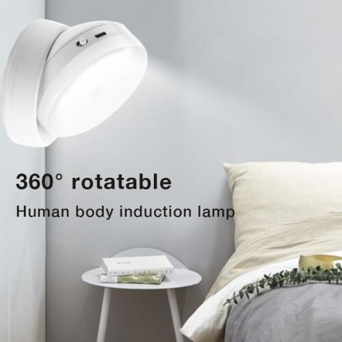 Motion Sensor Led Night Light Usb Charging Cabinet Corridor Bedside Lamp 360 Rotating Light Sensor Eye Protection Touch Switch