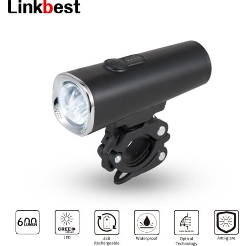 Linkbest 600 Lumen USB Rechargeable LED Bike Light with ECO-Reflex Optics -IPX5 Waterproof- Near Range Beam Fits ALL BIKES